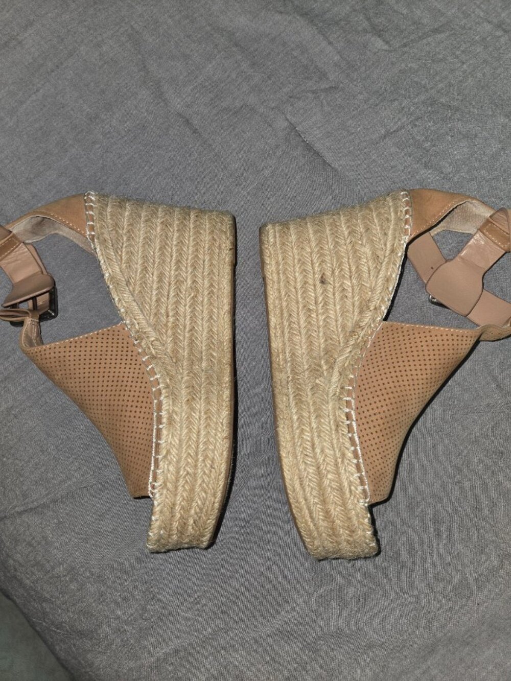 Marc Fisher Ltd Mlannie Nude Leather Platform Espadrille Wedge Sandals Size 8 - Picture 4 of 10